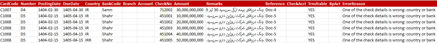فایل اکسل خروجی خطاها